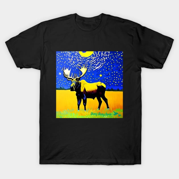 Moose T-Shirt Van Gogh Style Starry Night T-Shirt by SailorsDelight